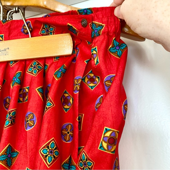 Vintage 80s Two Piece Skirt & Top Set Red Printed Medallion Design Large - NWT - Picture 8 of 11